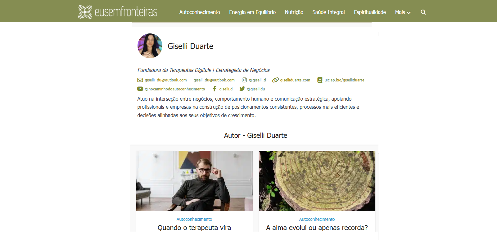 Página da autora Giselli Duarte no portal Eu Sem Fronteiras.